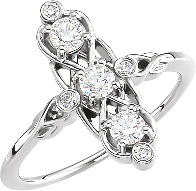 14K White 1/2 CTW Three-Stone Diamond Ring