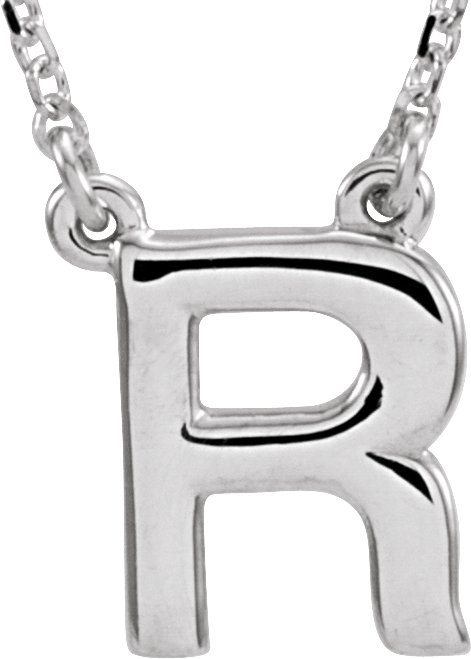 Sterling Silver Block Initial R 16" Necklace