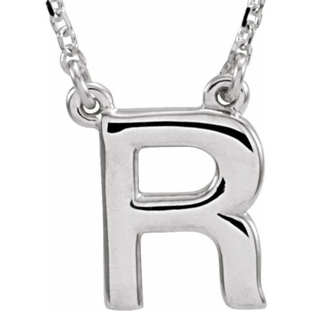 Sterling Silver Block Initial R 16 Necklace