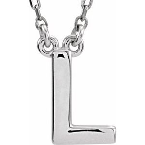 Sterling Silver Block Initial L 16" Necklace