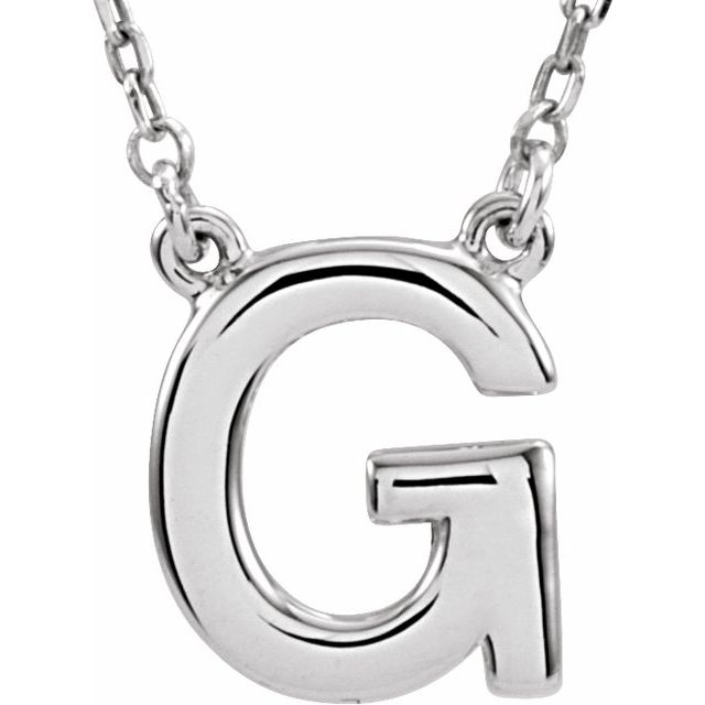 14K White Block Initial G 16 Necklace