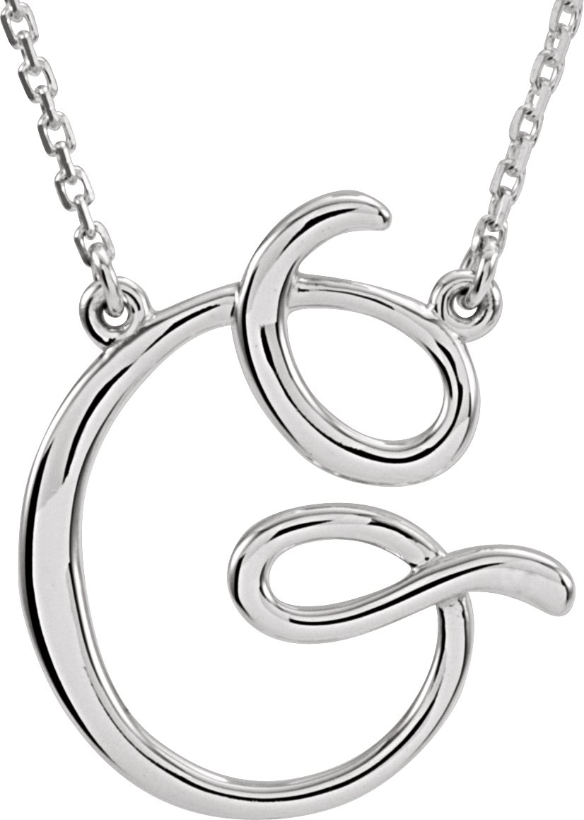 Sterling Silver Script Initial G 16" Necklace