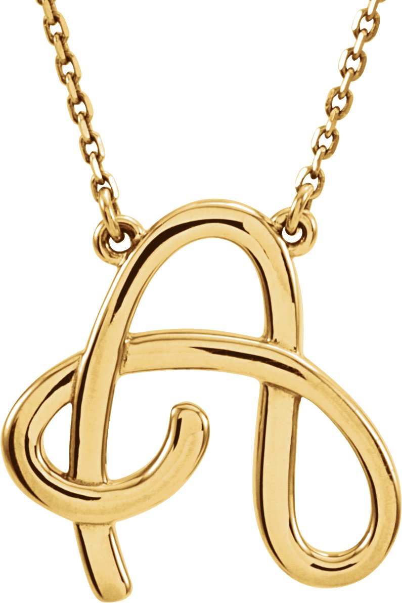 14K Yellow Script Initial A 16" Necklace