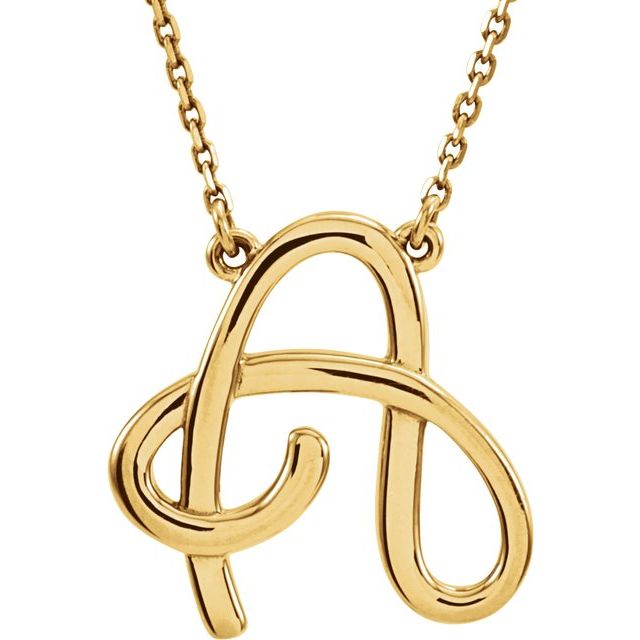 14K Yellow Script Initial A 16 Necklace