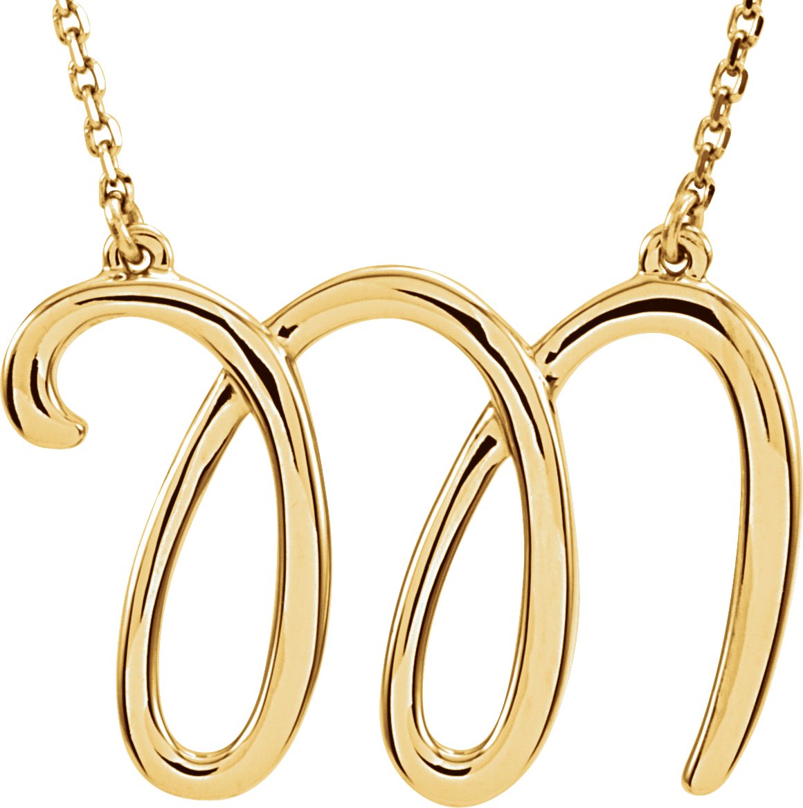14K Yellow Script Initial M 16" Necklace