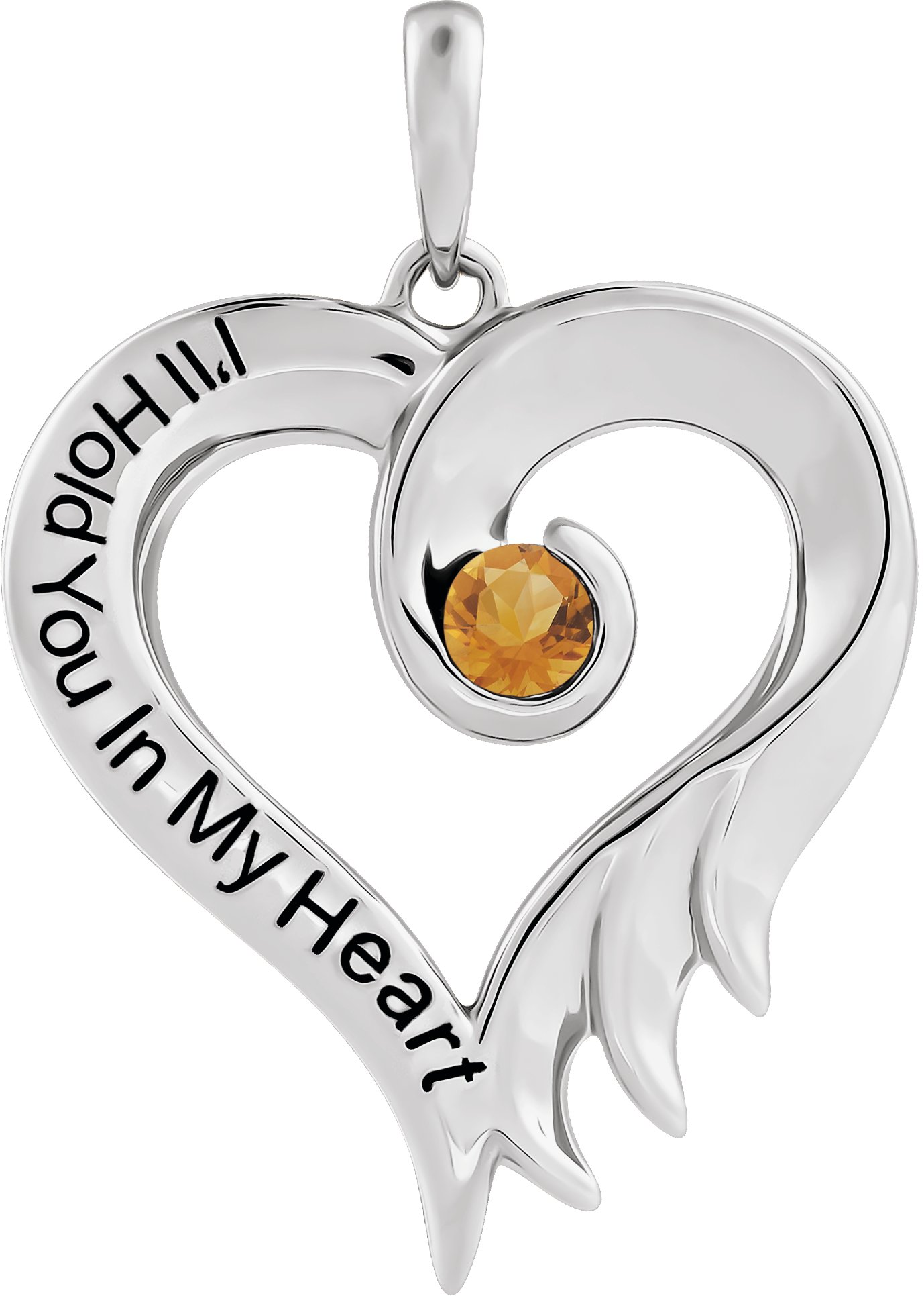 Sterling Silver Natural Citrine & Engraved I-ll Hold You In My Heart Pendant