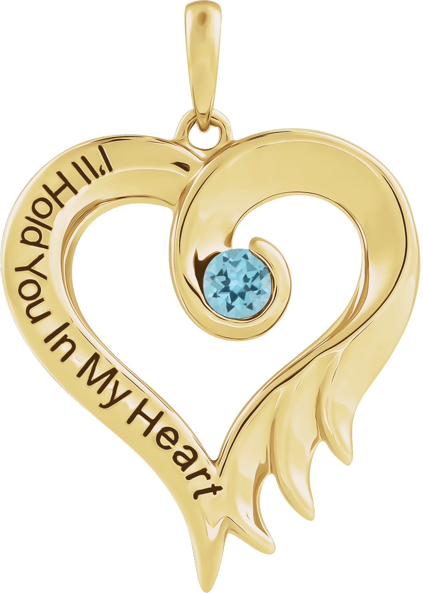 14K Yellow Natural Blue Topaz & Engraved I-ll Hold You In My Heart Pendant