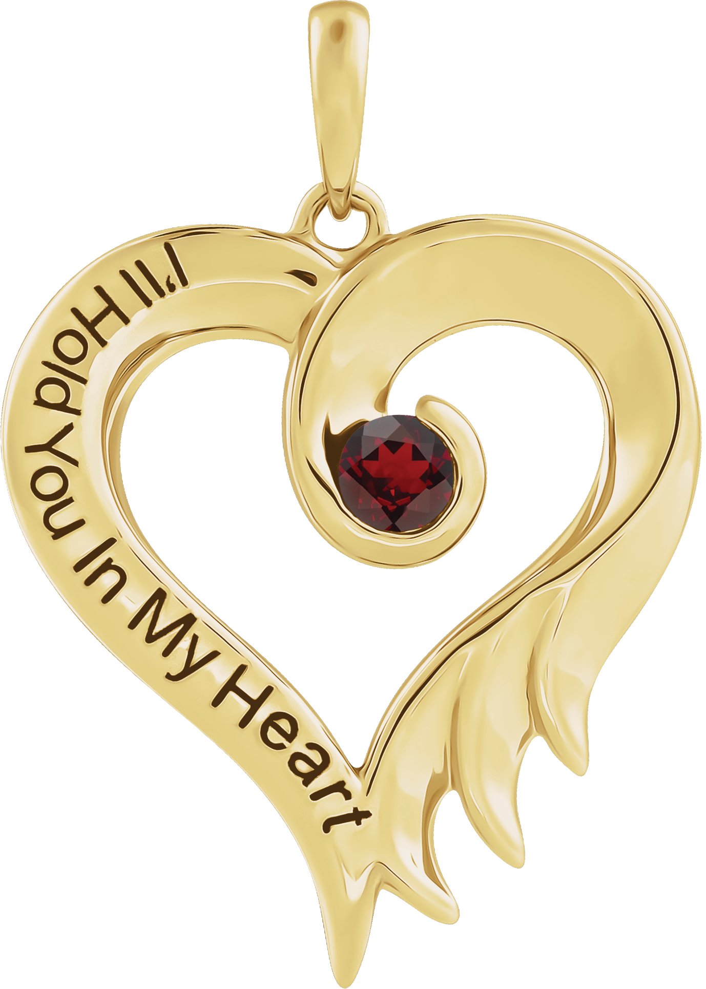 14K Yellow Natural Mozambique Garnet & Engraved I-ll Hold You In My Heart Pendant