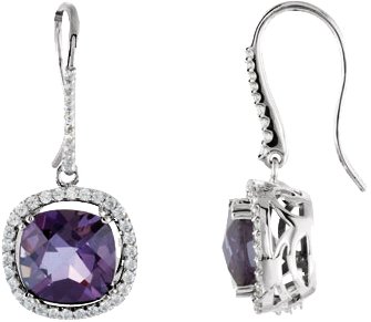 Amethyst & Diamond Halo-Styled Earrings or Semi-Mount