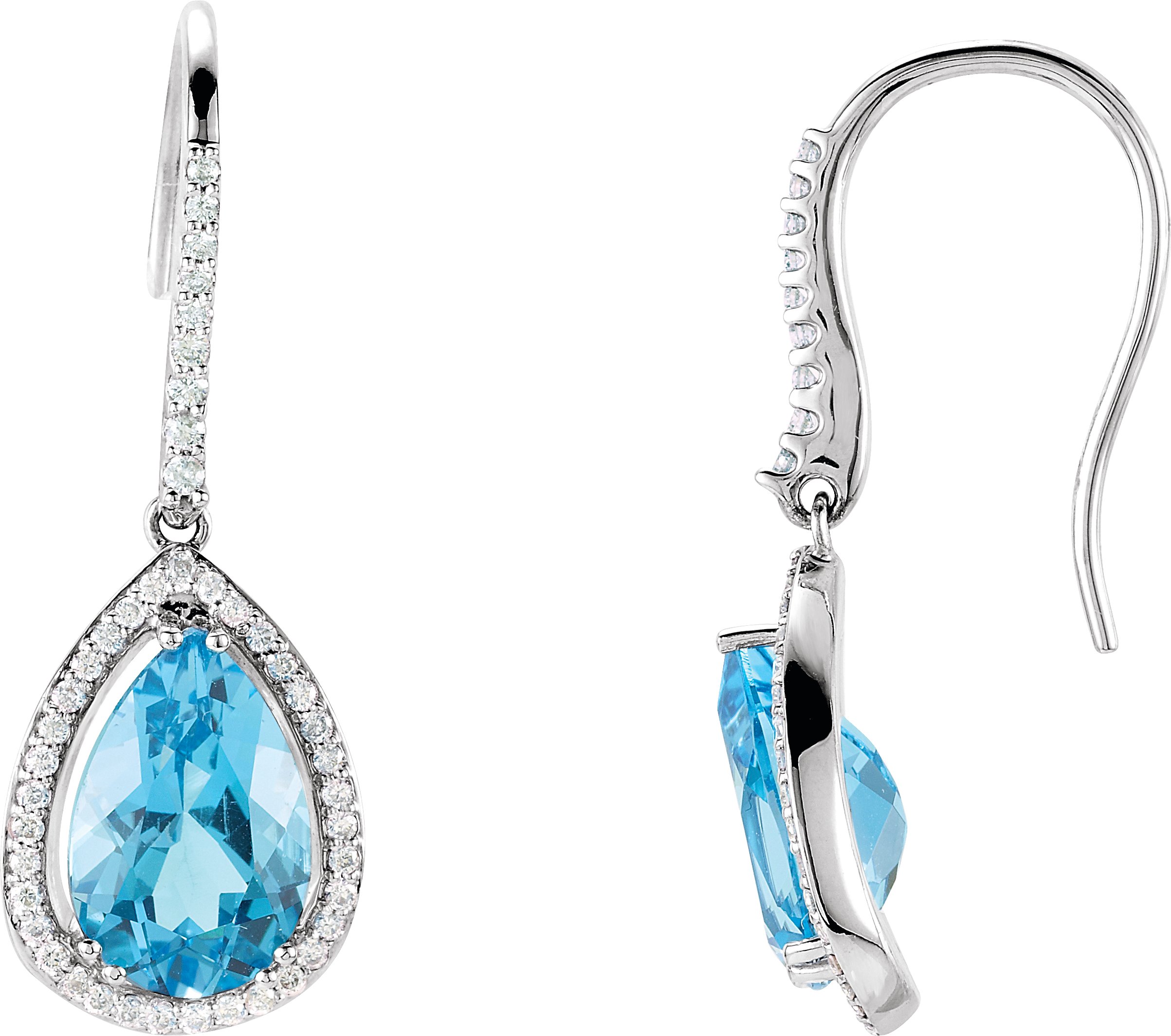 14K White Swiss Blue Topaz & 1/2 CTW Diamond Earrings