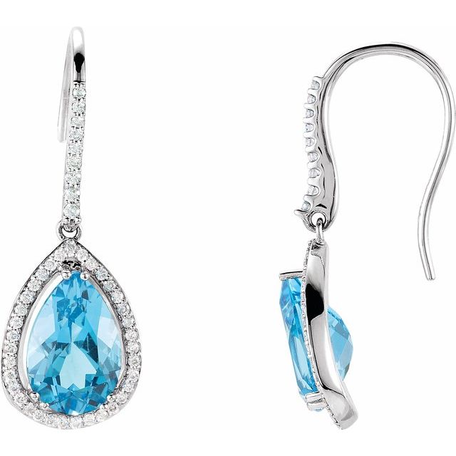 14K White Natural Swiss Blue Topaz & 1/2 CTW Natural Diamond Earrings