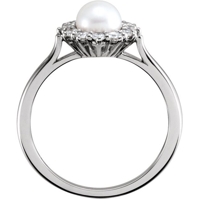 14K White Cultured White Freshwater Pearl & 1/3 CTW Natural Diamond Ring