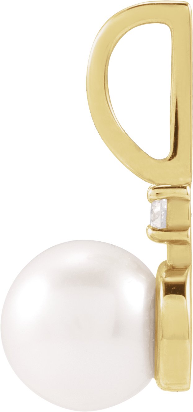 14K Yellow Cultured White Akoya Pearl & .03 CT Natural Diamond Charm/Pendant