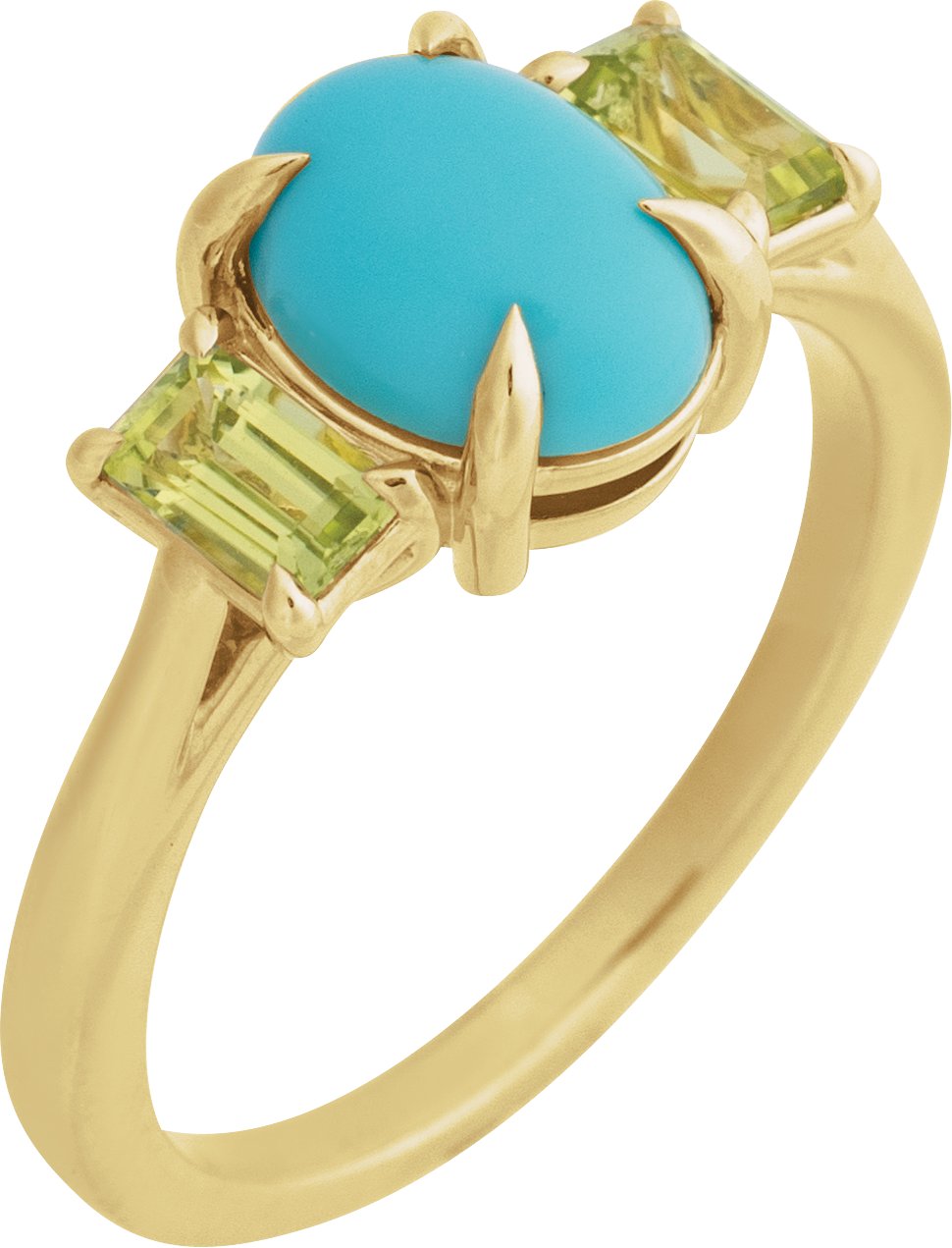 14K Yellow Natural Turquoise & Natural Peridot Ring