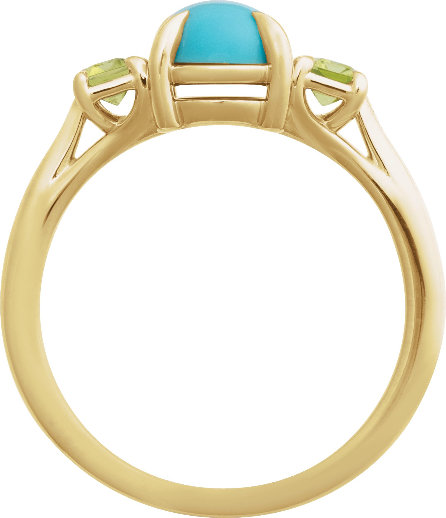 14K Yellow Natural Turquoise & Natural Peridot Ring