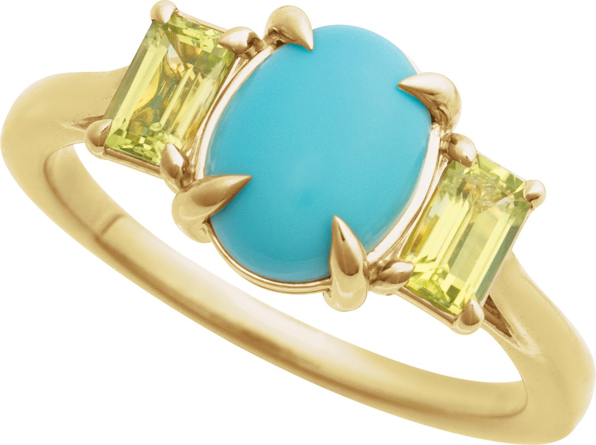 14K Yellow Natural Turquoise & Natural Peridot Ring