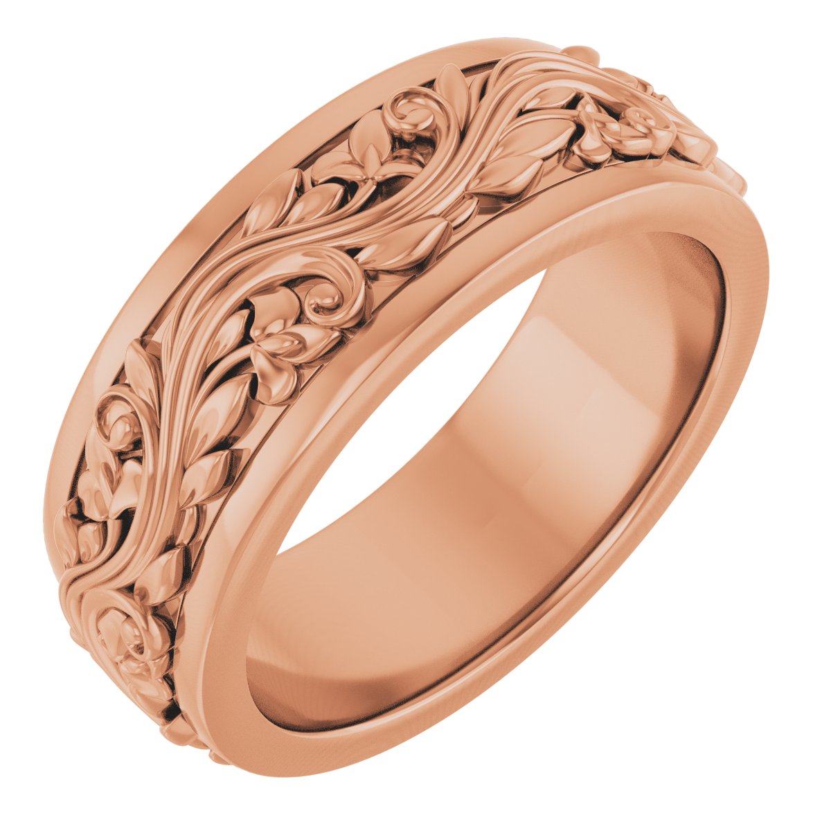 Floral Inlay Flat Band