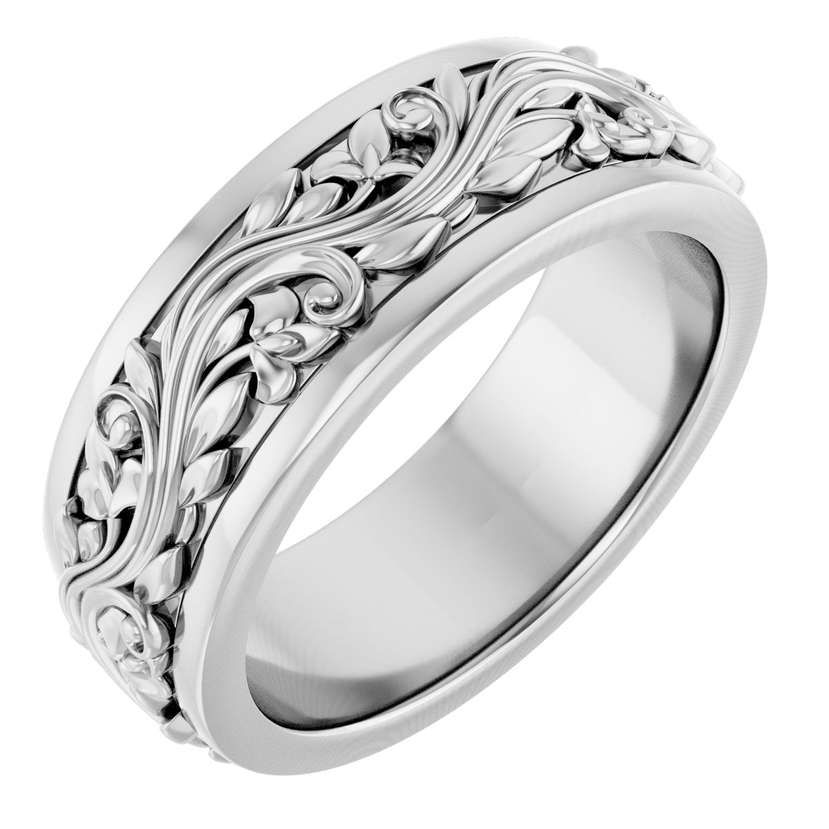 Floral Inlay Flat Band