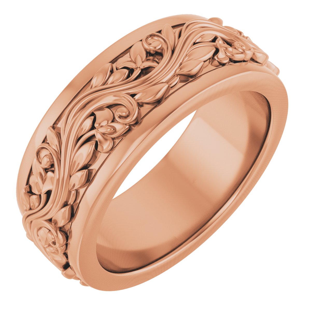Floral Inlay Flat Band