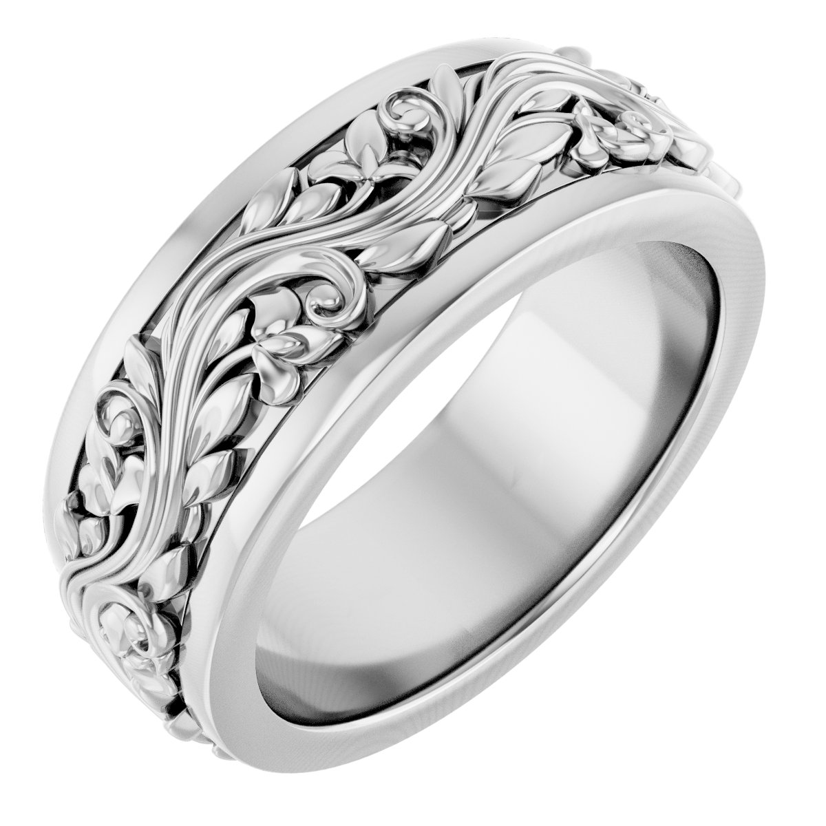 Floral Inlay Flat Band