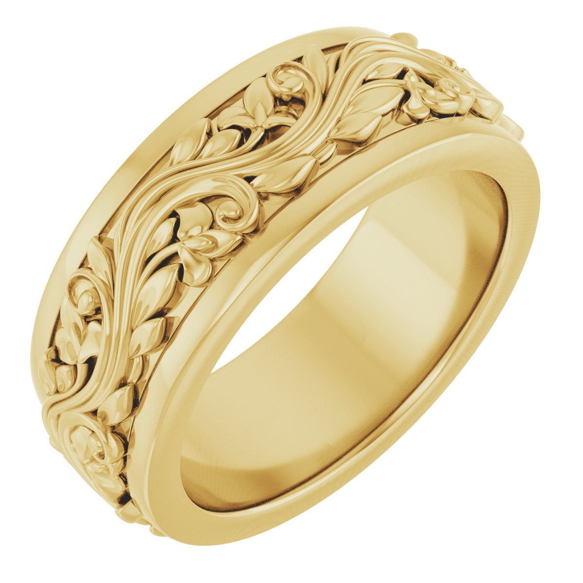 Floral Inlay Flat Band