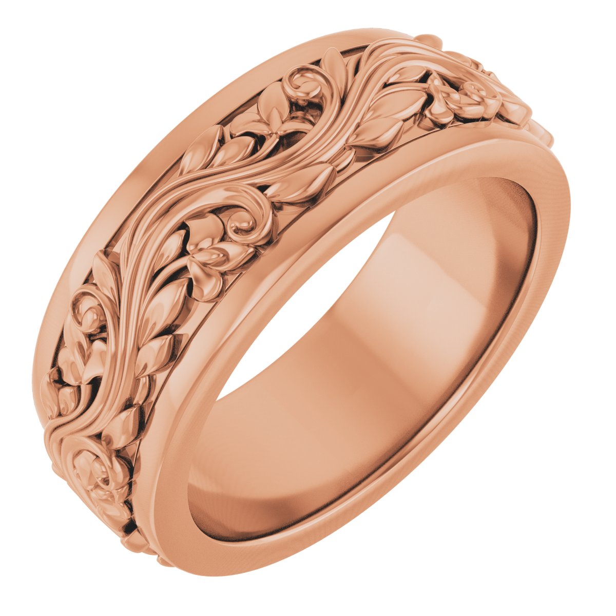 Floral Inlay Flat Band