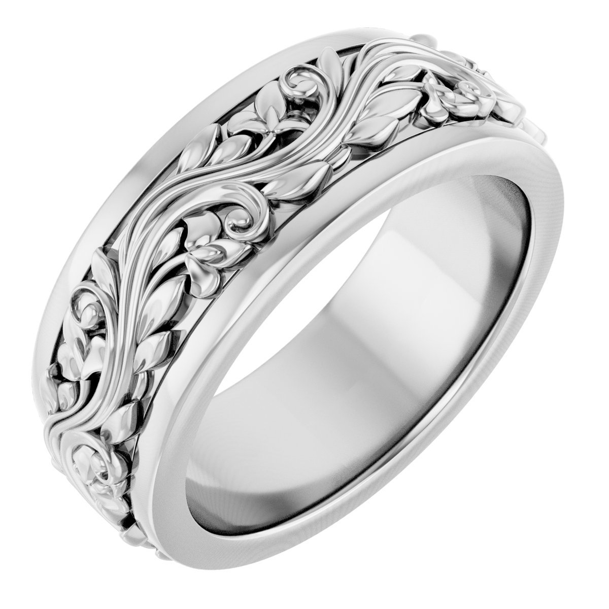 Floral Inlay Flat Band