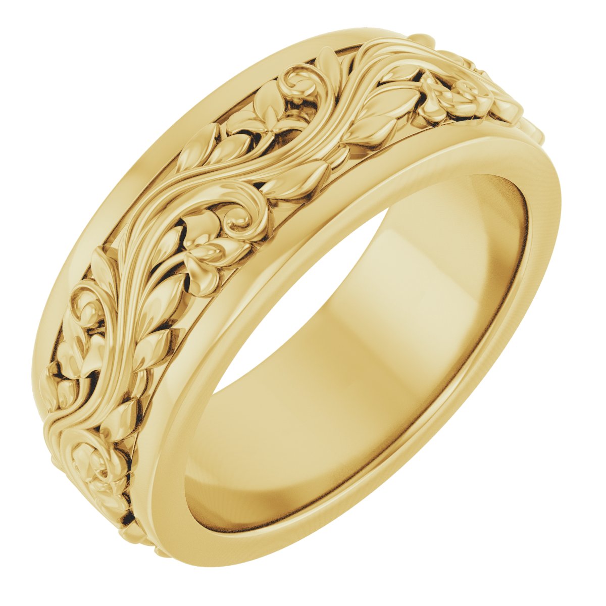 Floral Inlay Flat Band