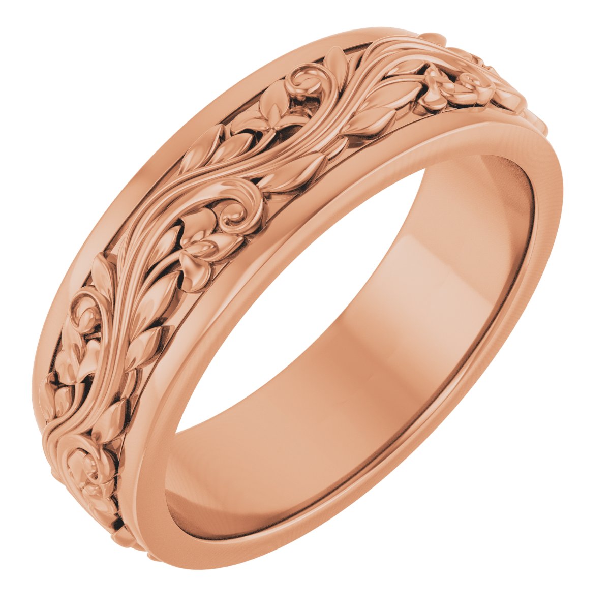 Floral Inlay Flat Band