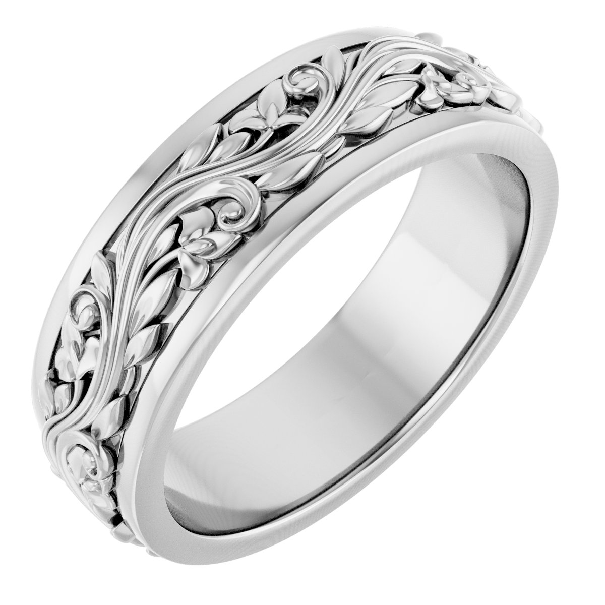 Floral Inlay Flat Band