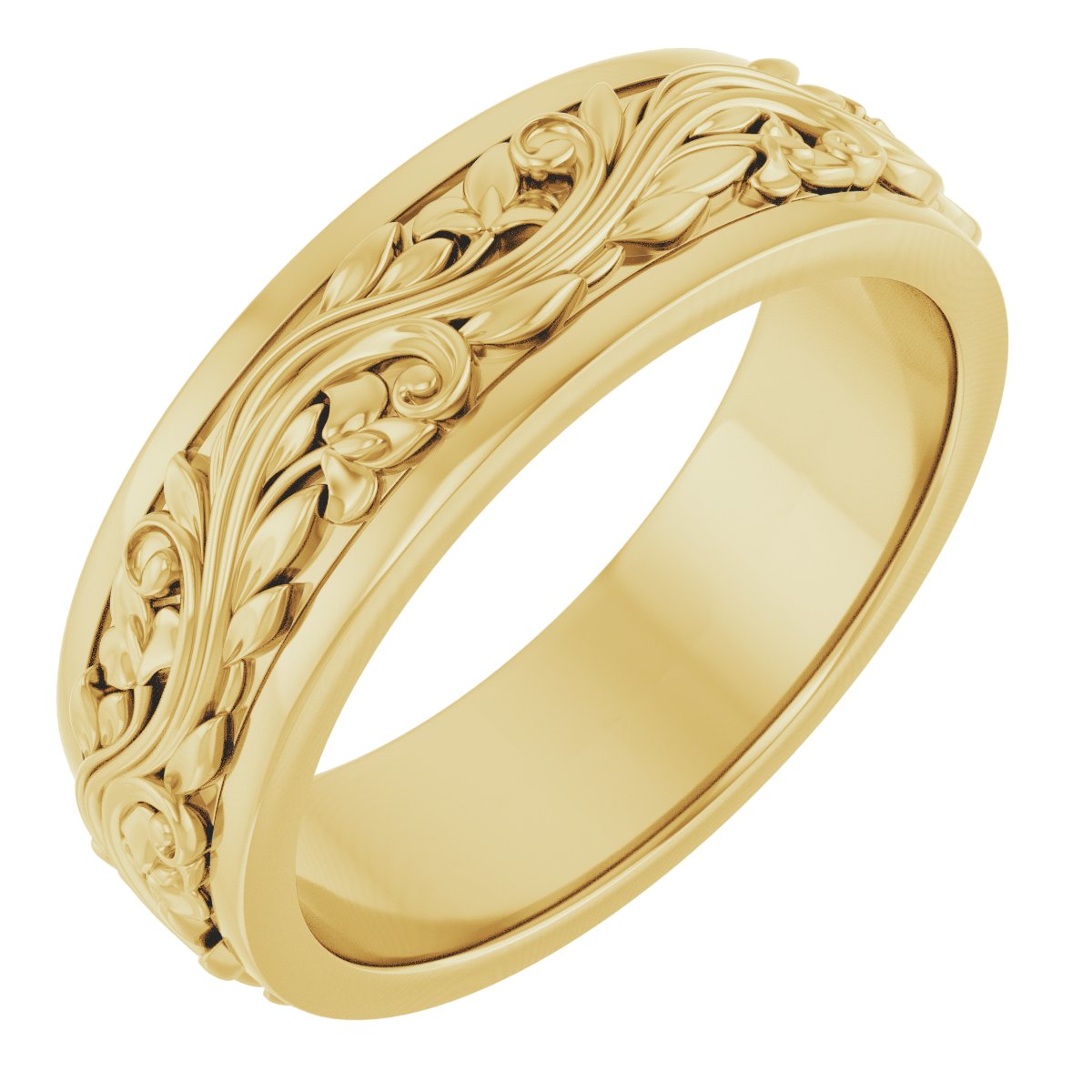 Floral Inlay Flat Band