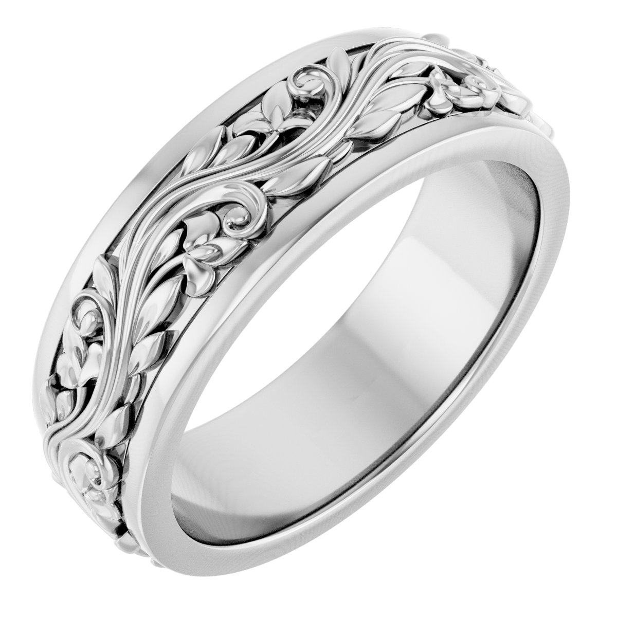 Floral Inlay Flat Band
