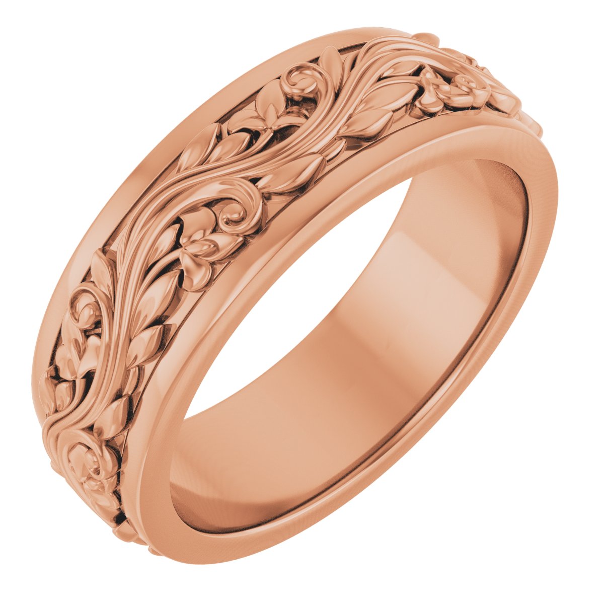 Floral Inlay Flat Band