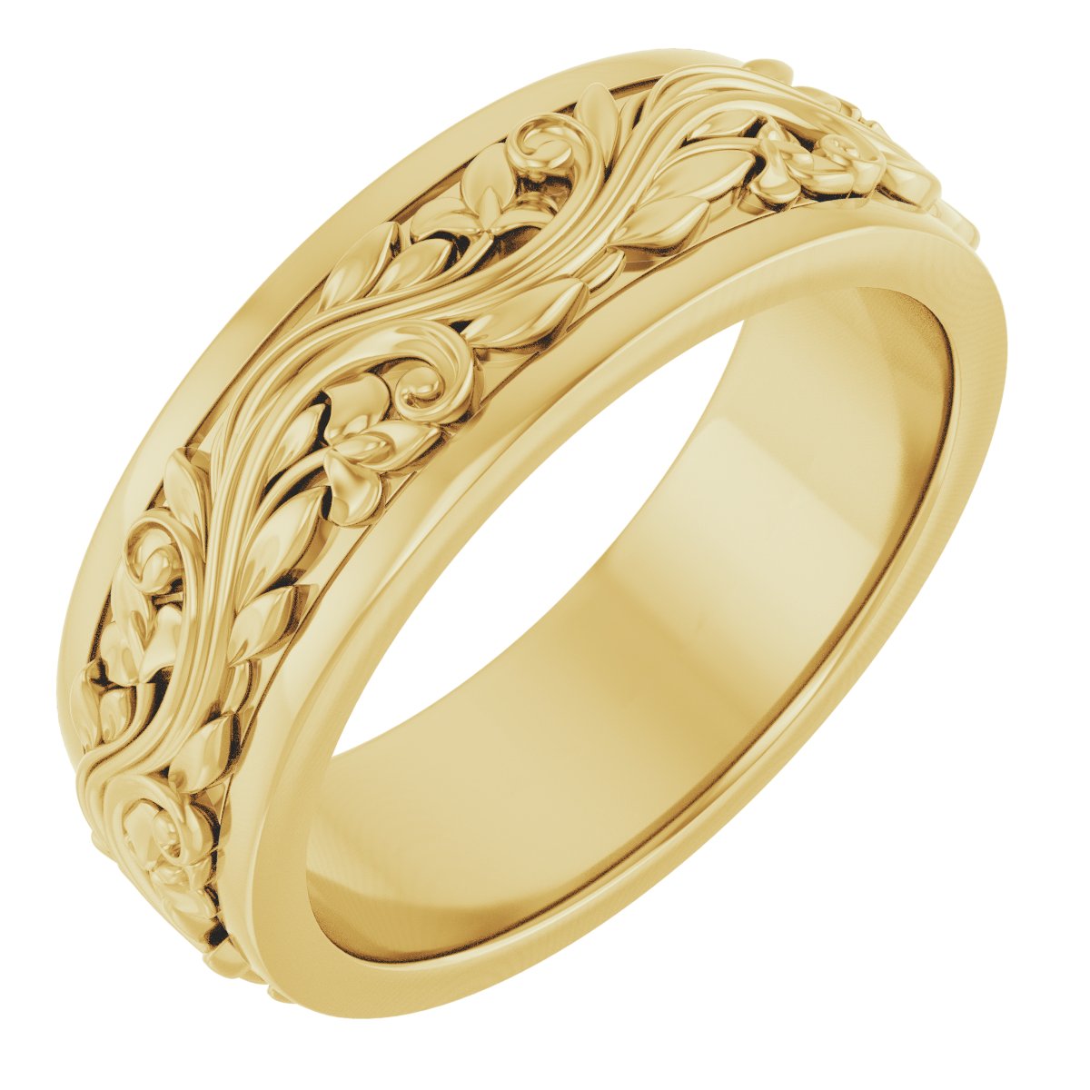 Floral Inlay Flat Band