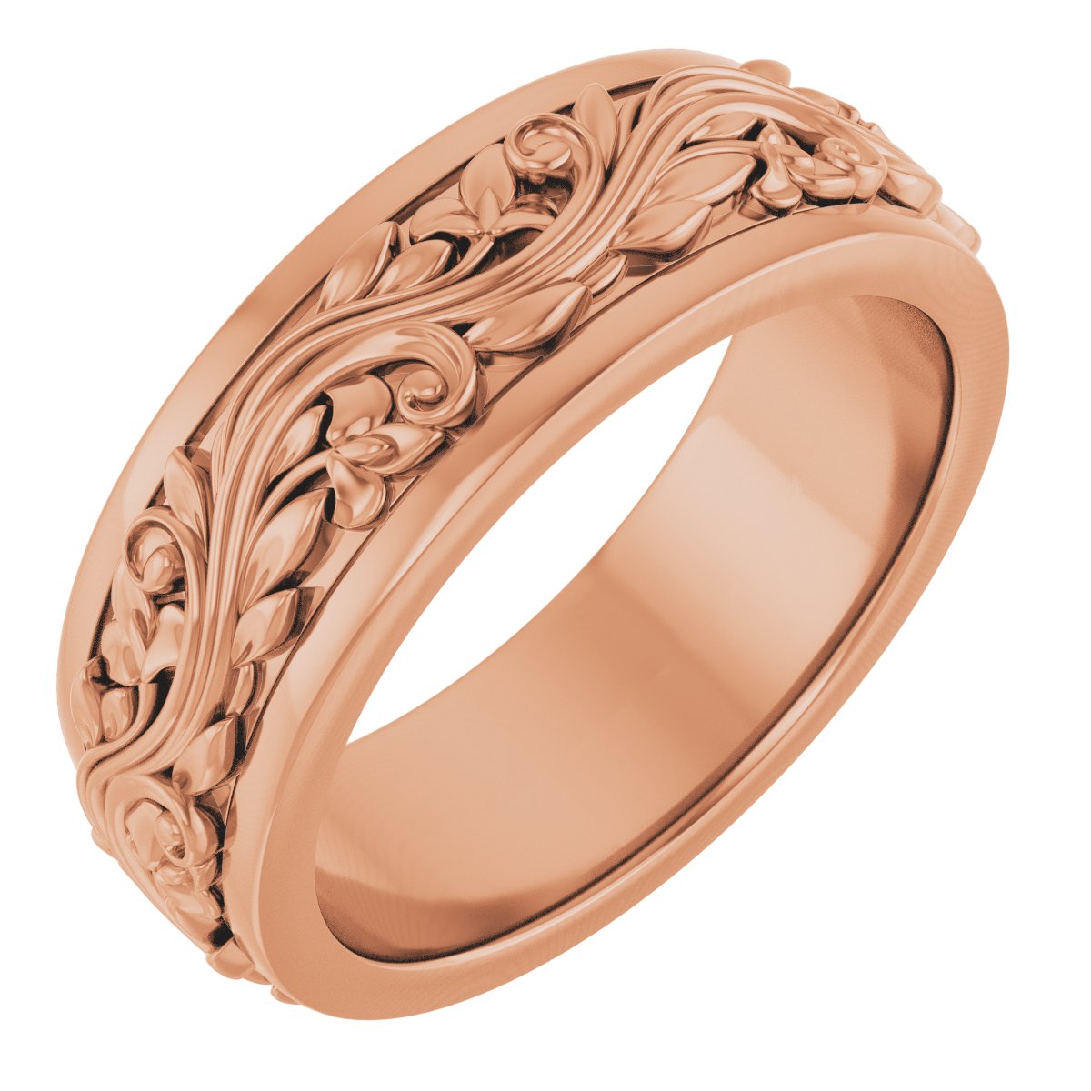 Floral Inlay Flat Band