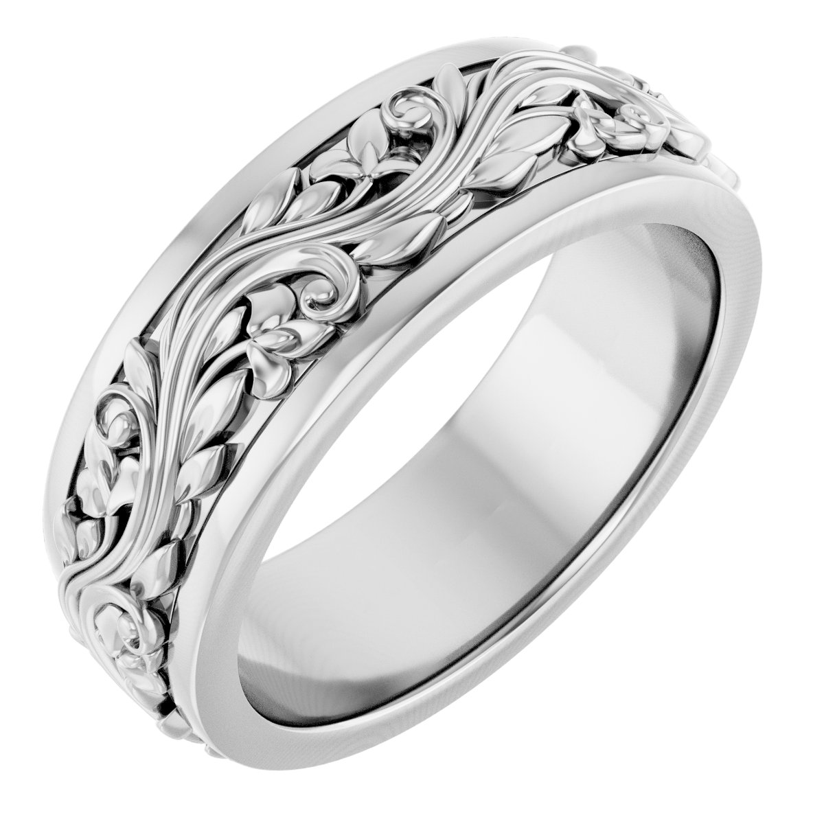 Floral Inlay Flat Band