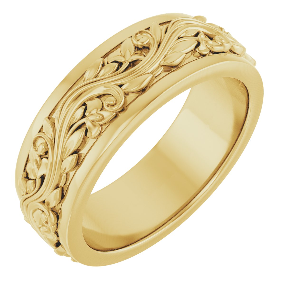 Floral Inlay Flat Band