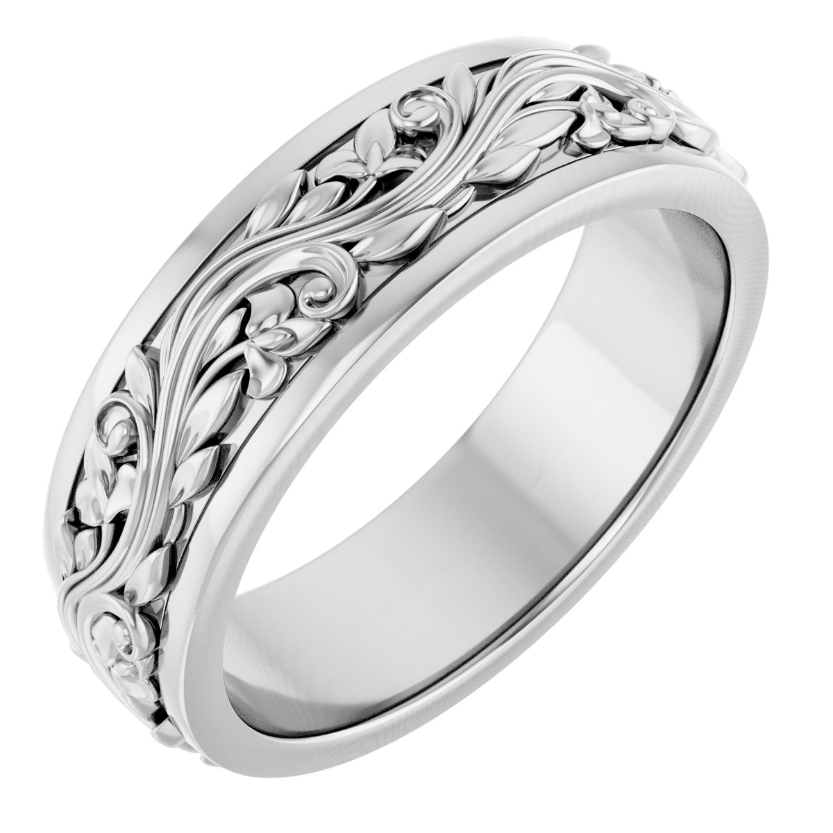 Floral Inlay Flat Band