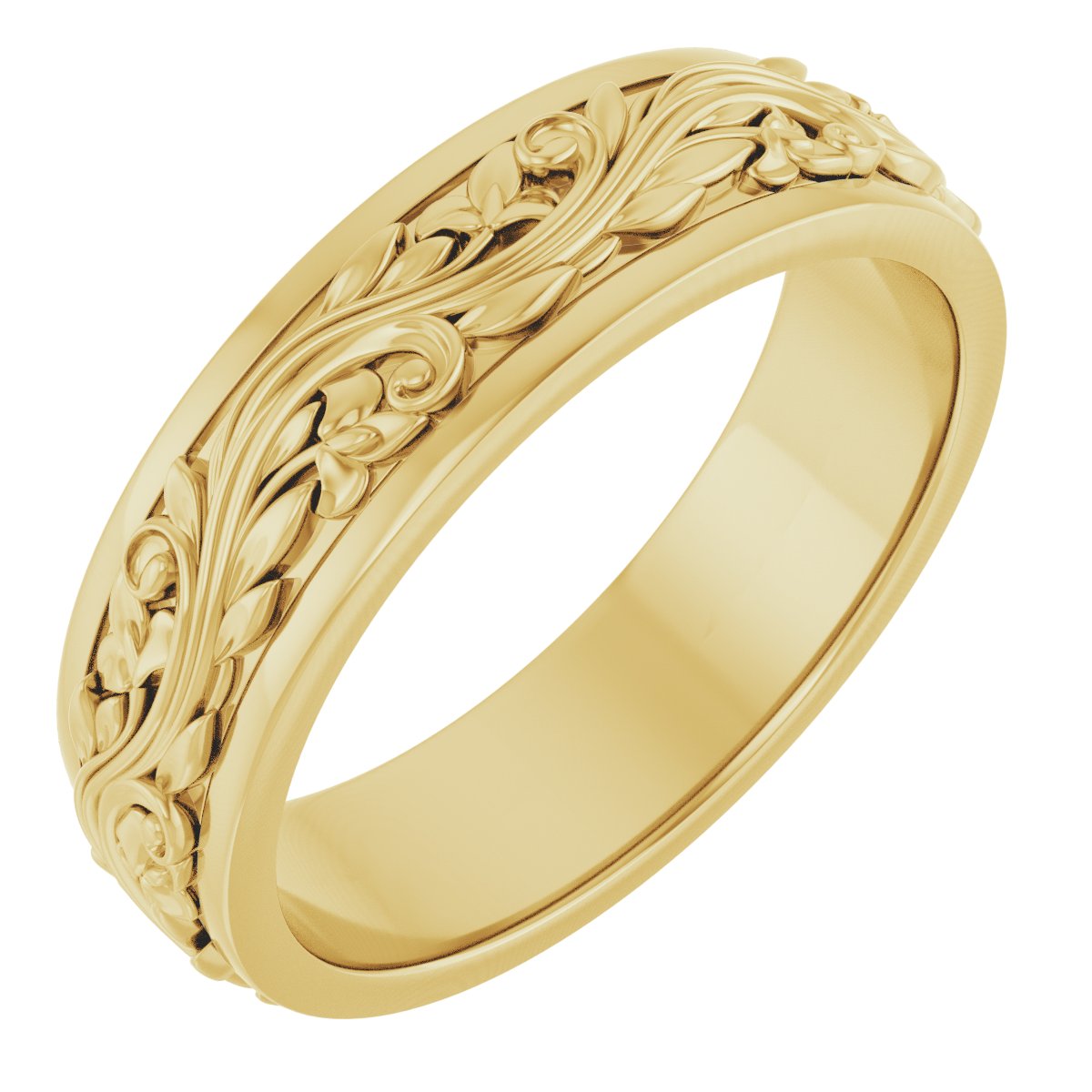 Floral Inlay Flat Band