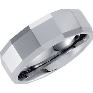 Tungsten 8.3 mm Faceted Beveled-Edge Band Size 12.5