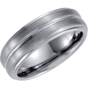Tungsten 7.3 mm Double Ridged Band Size 12.5