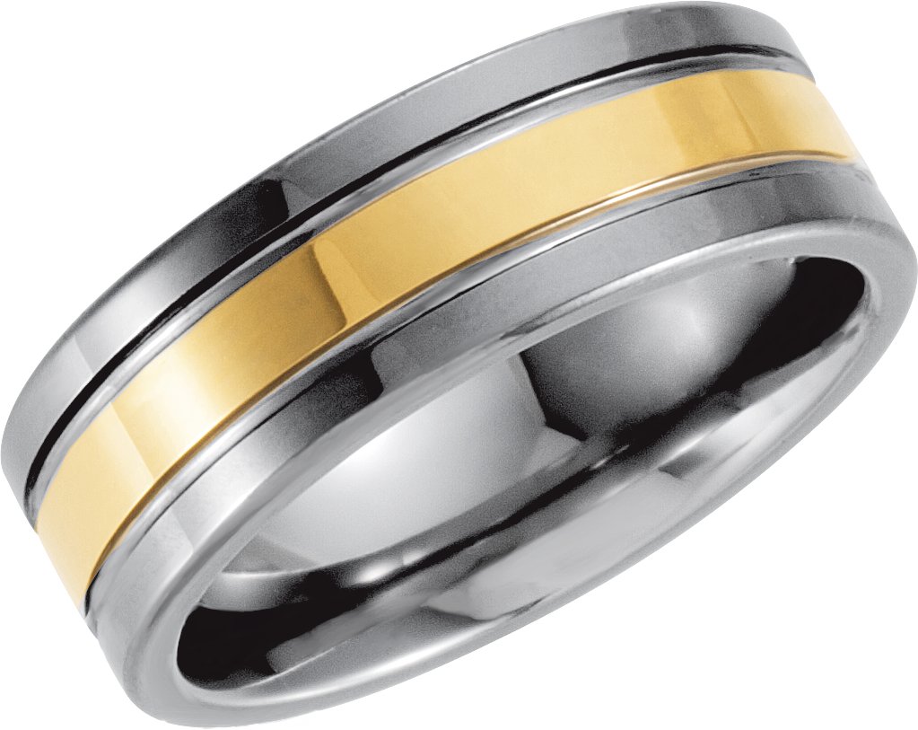 Tungsten 8.3 mm Ridged Band with Gold Immerse Plating Size 8