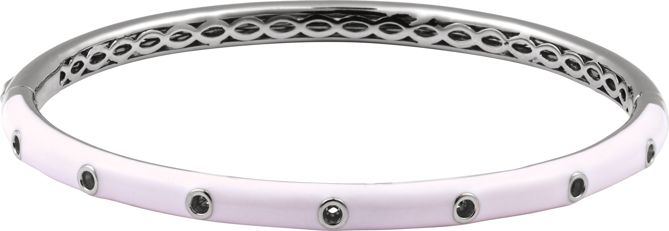 14K White 1.9 mm Round Pink Enamel Bangle 7" Bracelet Mounting