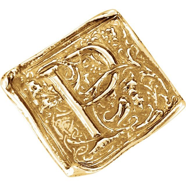 14K Yellow Posh Mommy® Vintage-Inspired Initial P Ring