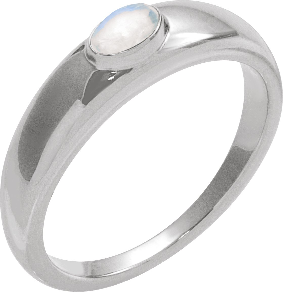 Sterling Silver Natural Rainbow Moonstone Cabochon Dome Ring Ref 21334779