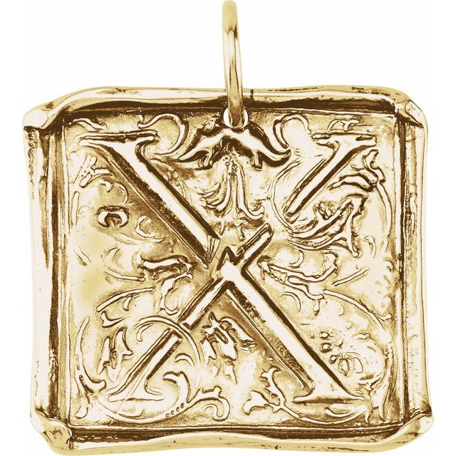 14K Yellow Posh Mommy® Initial X Vintage-Inspired Pendant