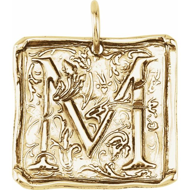 14K Yellow Posh Mommy® Initial M Vintage-Inspired Pendant