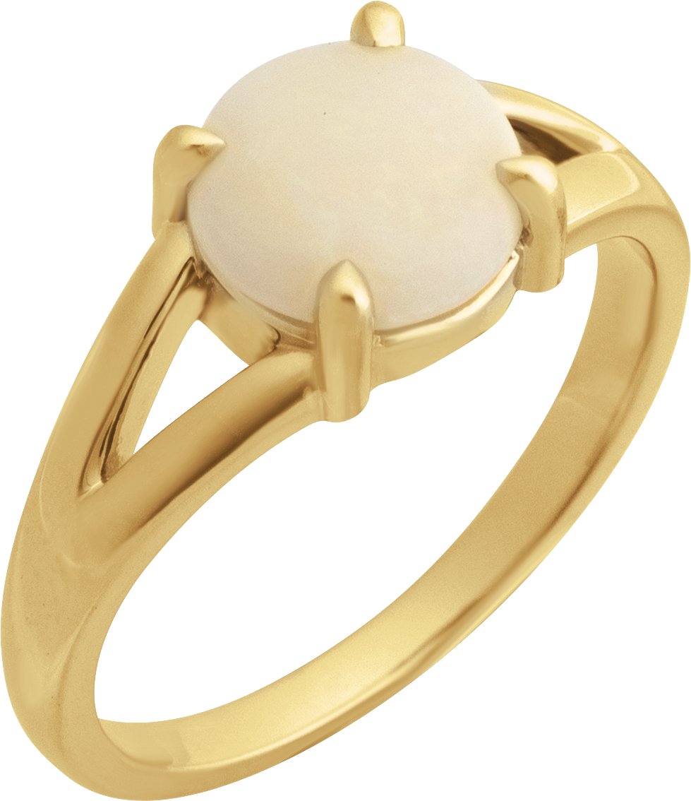 14K Yellow Natural White Opal Cabochon Ring