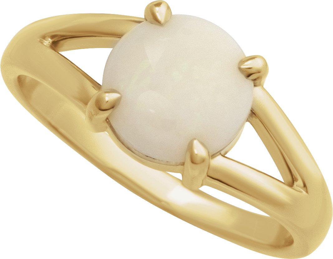 14K Yellow Natural White Opal Cabochon Ring