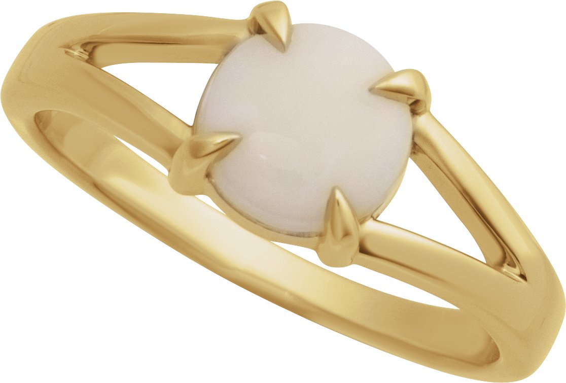 14K Yellow Natural White Opal Cabochon Ring